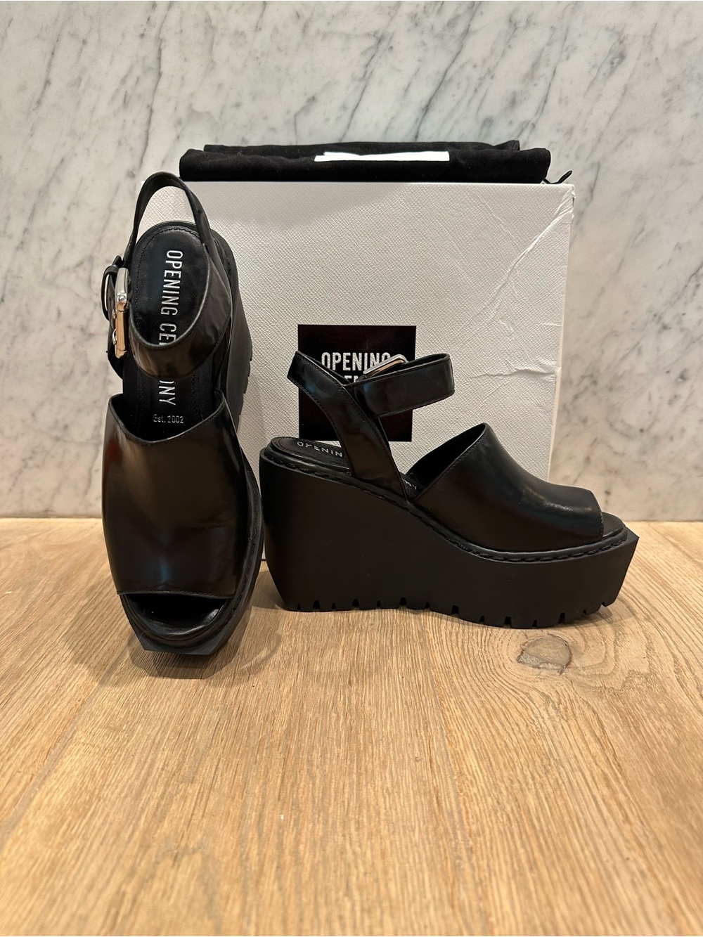 Opening Ceremony black Leather Platform Sandals